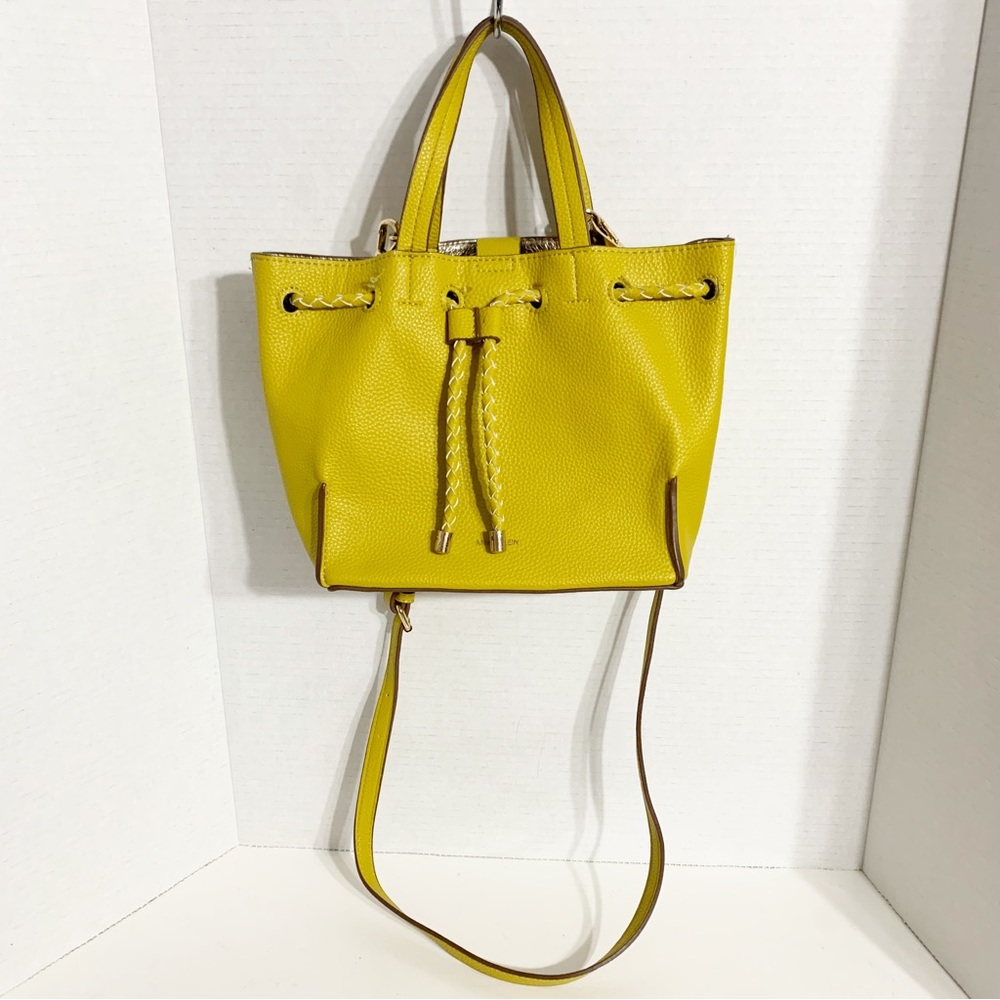 Anne Klein Faux Leather Mini Crossbody Bucket Bag Magnetic Closure Gold Toned